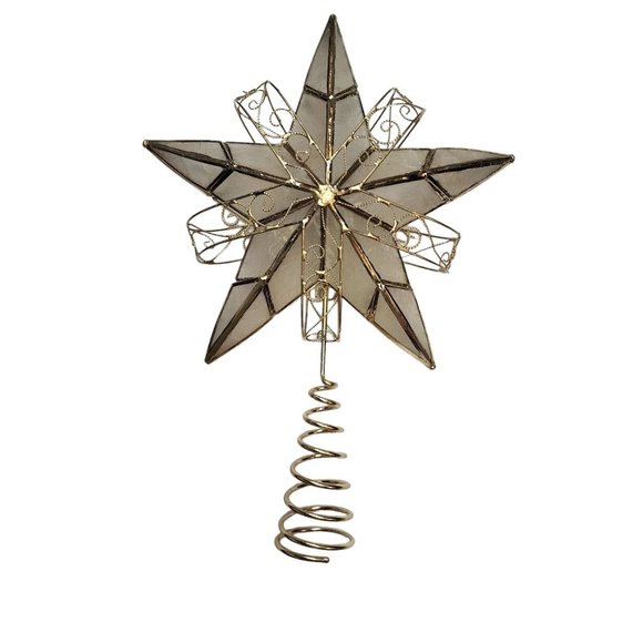 Capiz Shell Star Christmas Tree Topper Double Sided White & Gold - Picture 1 of 11